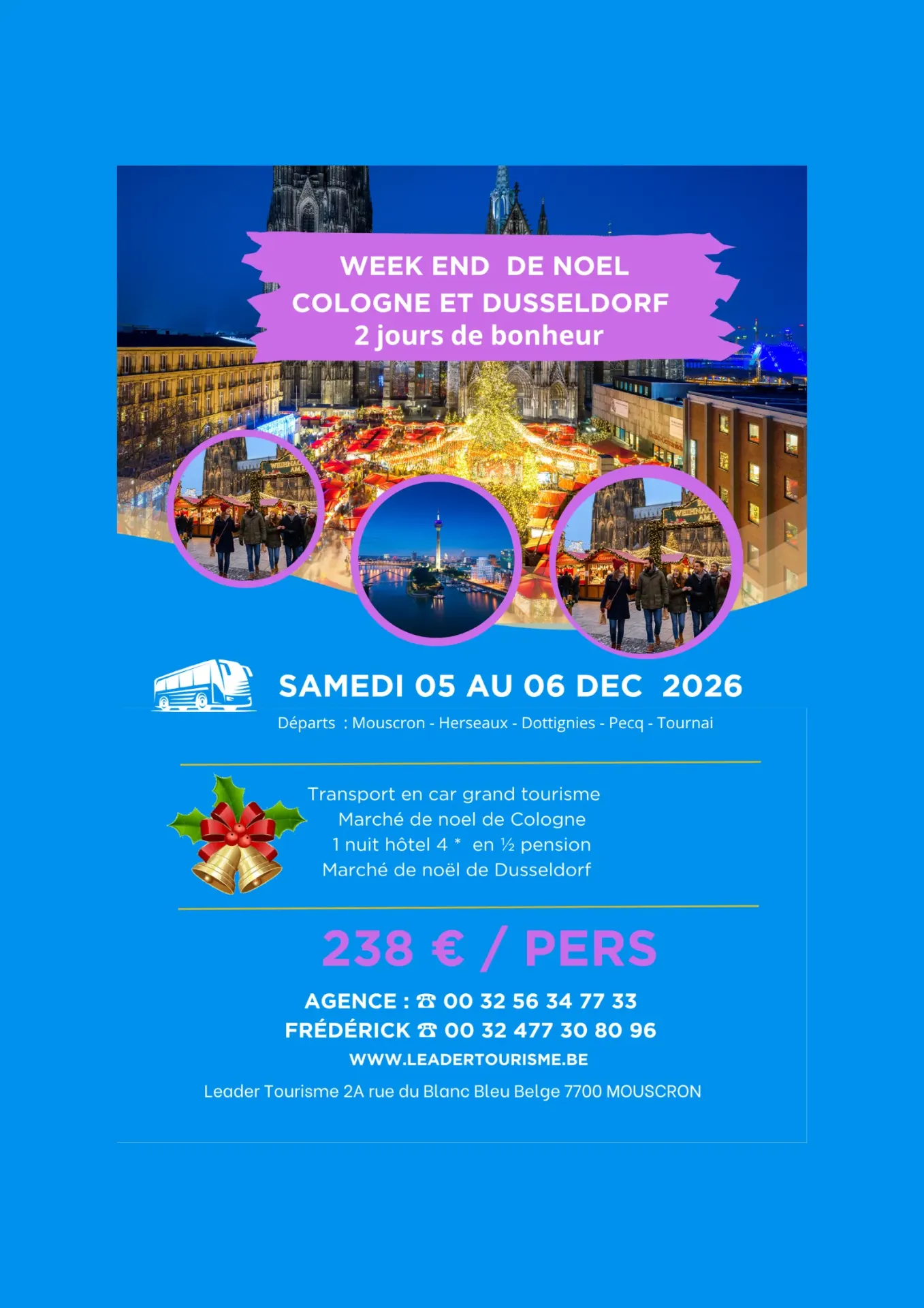 Week end marchés de noël Cologne et Dusseldorf | 05 au 06 décembre 2026 (Adulte, Non, Non)